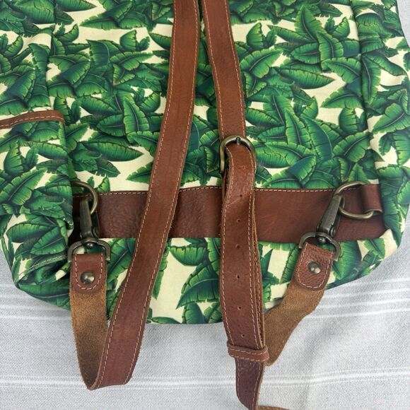 Tropical Banana Palm Leaf Canvas Leather Safari Backpack Bag Medium Green Brown main image 13